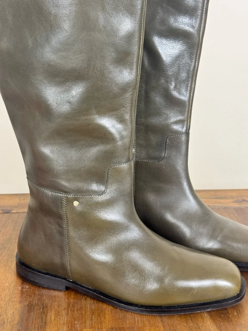 Bronx Clover Over-The-Knee Leather Boots Dark Olive Green Sz 39 NWOT